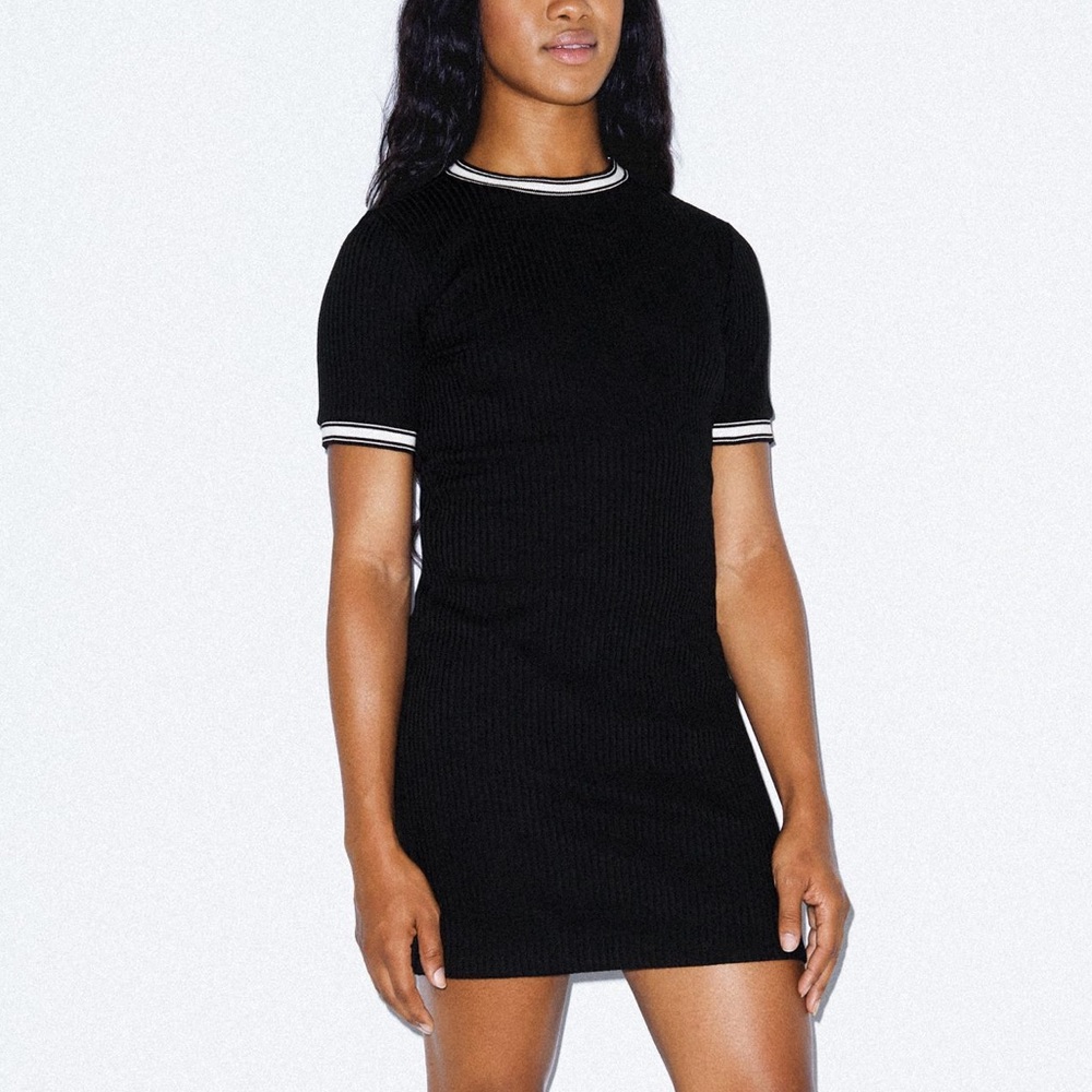American Apparel Black Thick Rib Crew Neck Dress